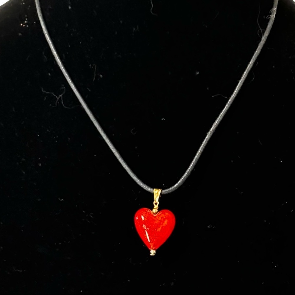 Vintage hand blown Dichroic Glass heart pendant necklace 925